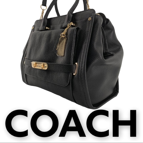 NWT COACH BLACK LEATHER SATCHEL WITH GOLD HARDWARE - Picture 8 of 14